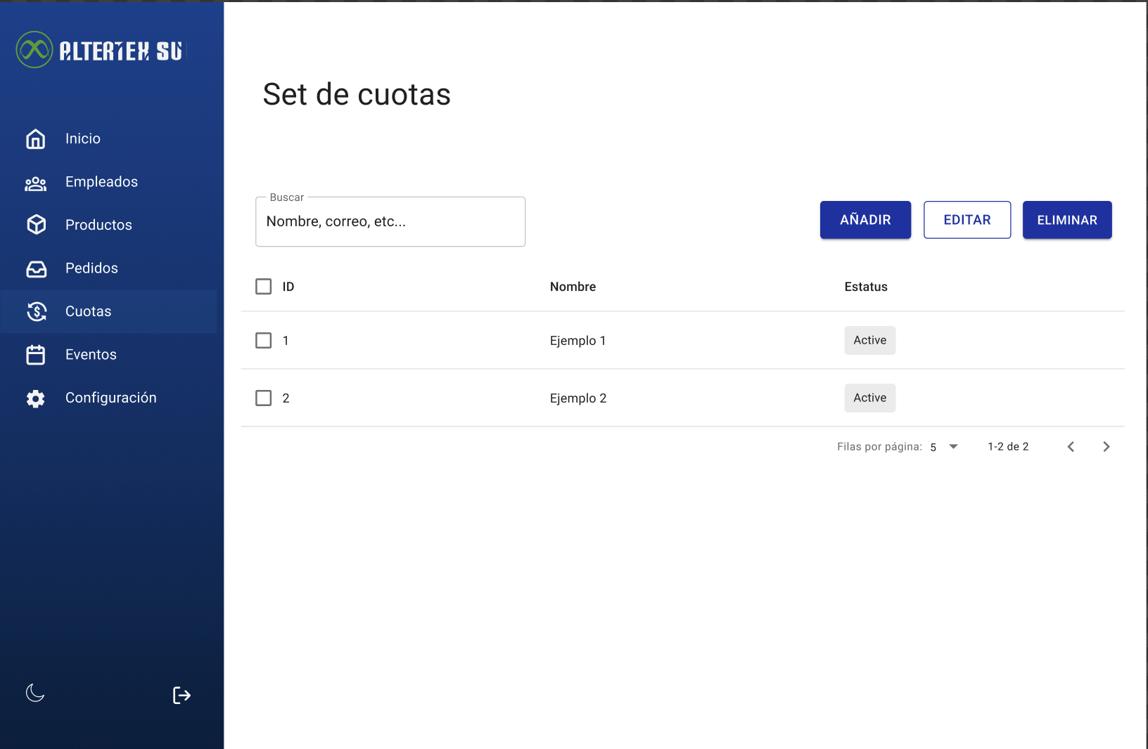 Interfaz de consultar set de cuotas