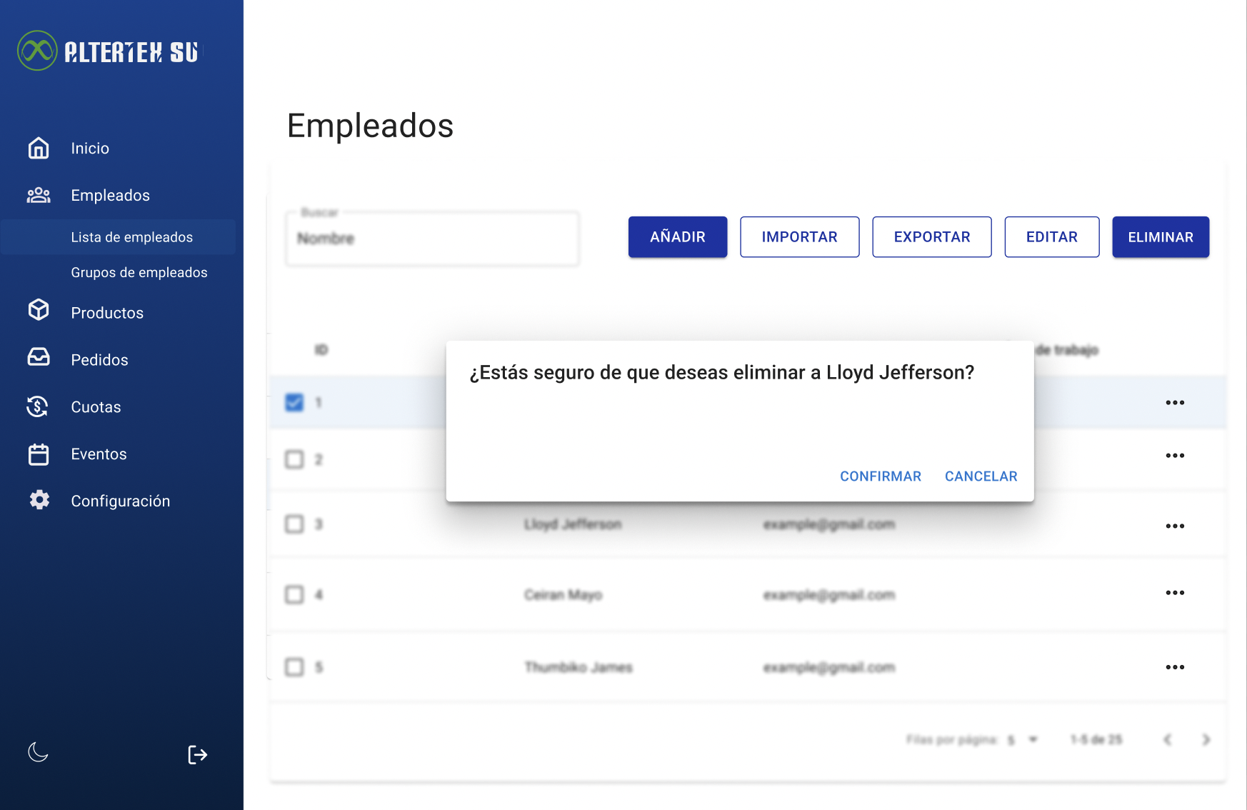 Interfaz de consultar lista de roles