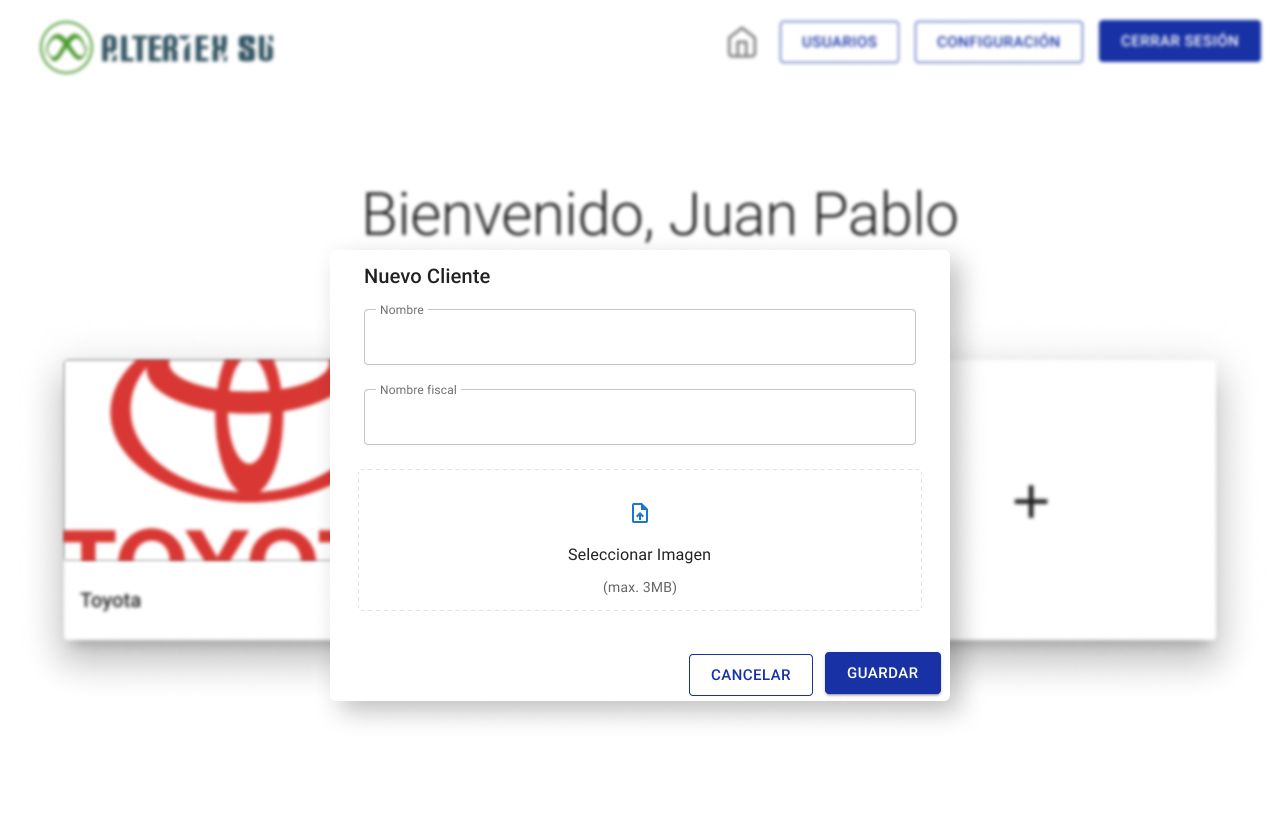 Interfaz para crear cliente