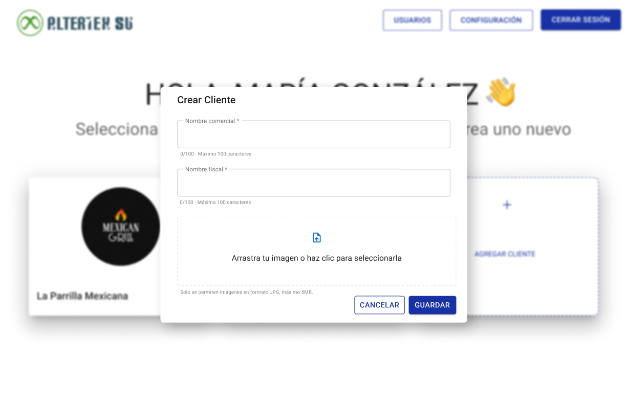 Interfaz para crear cliente