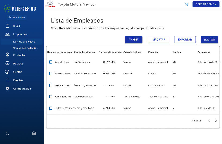 mockup consultar empleados