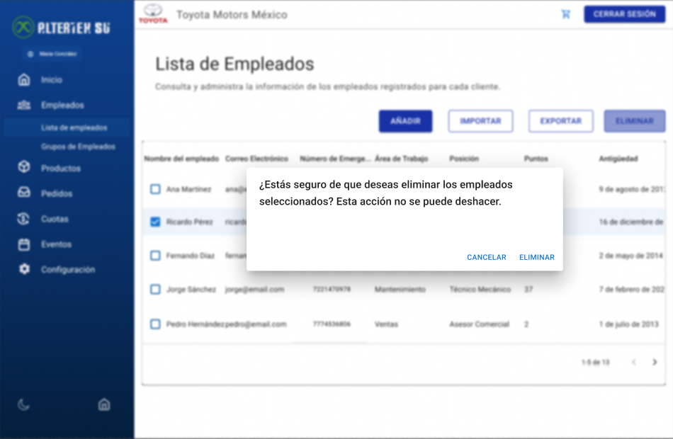 Interfaz de consultar lista de roles