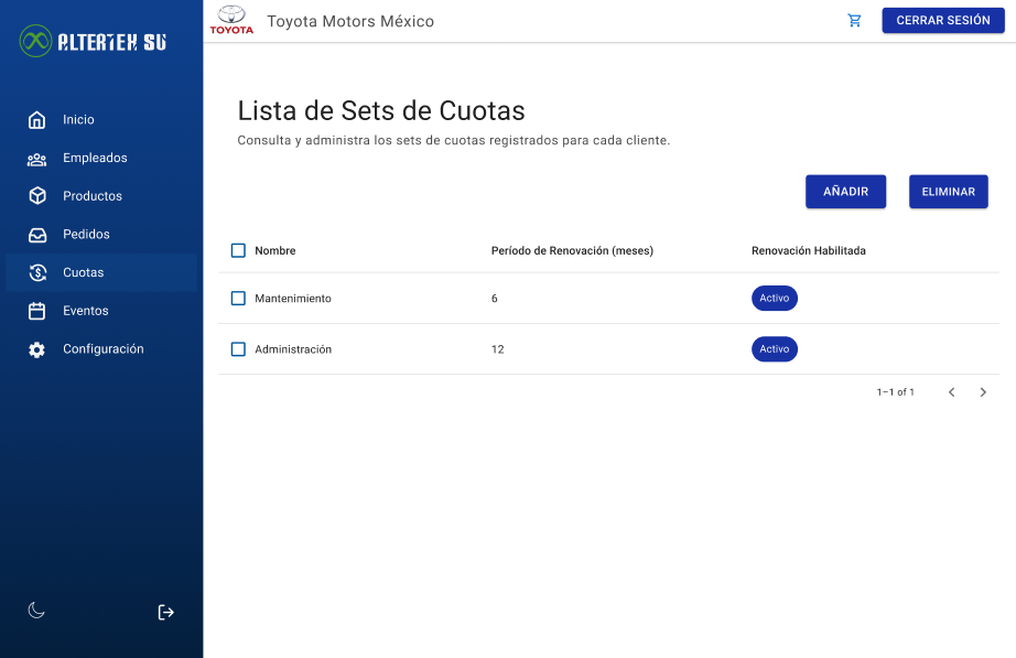 Interfaz de consultar set de cuotas