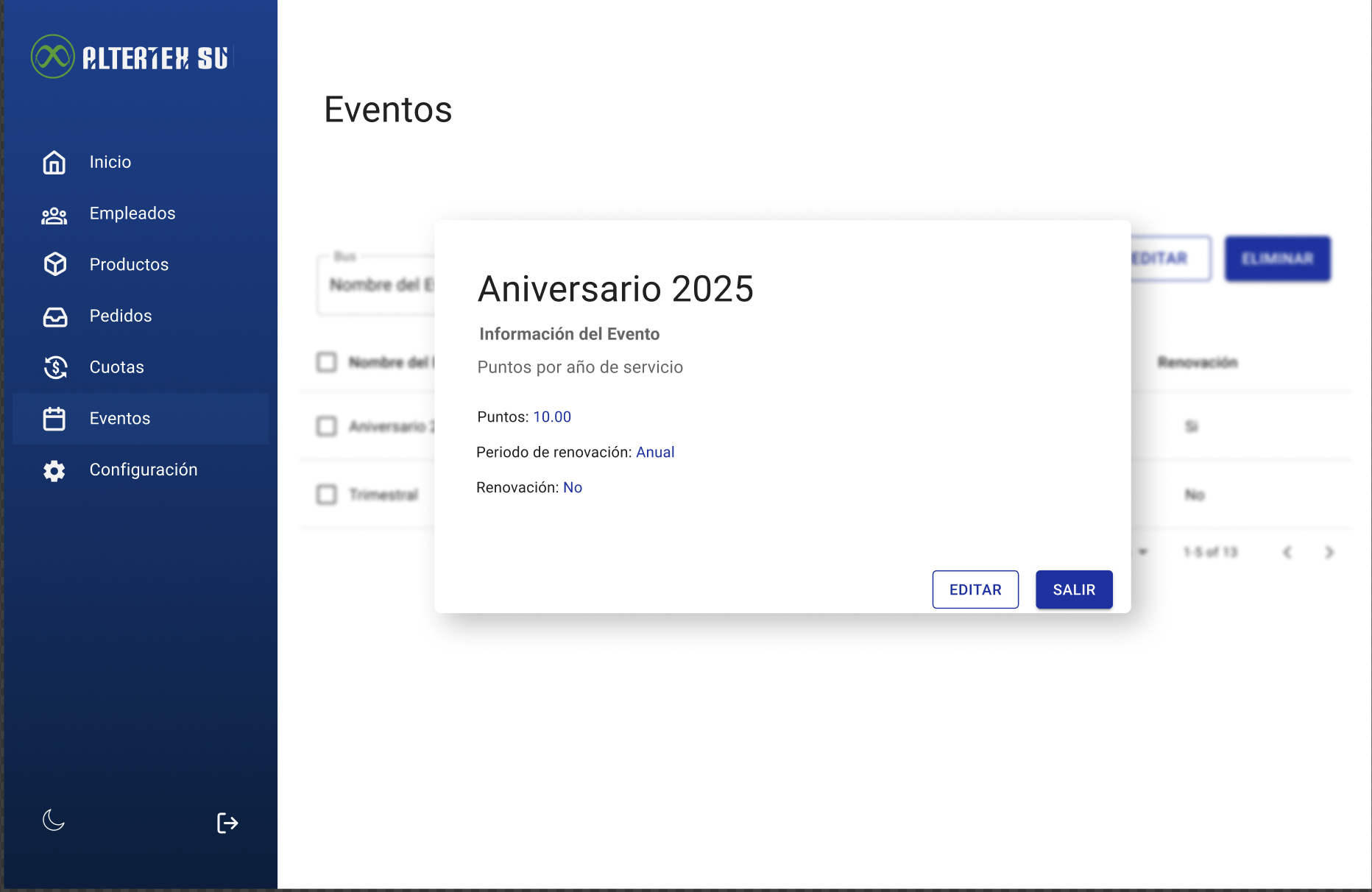 Interfaz para consultar un evento