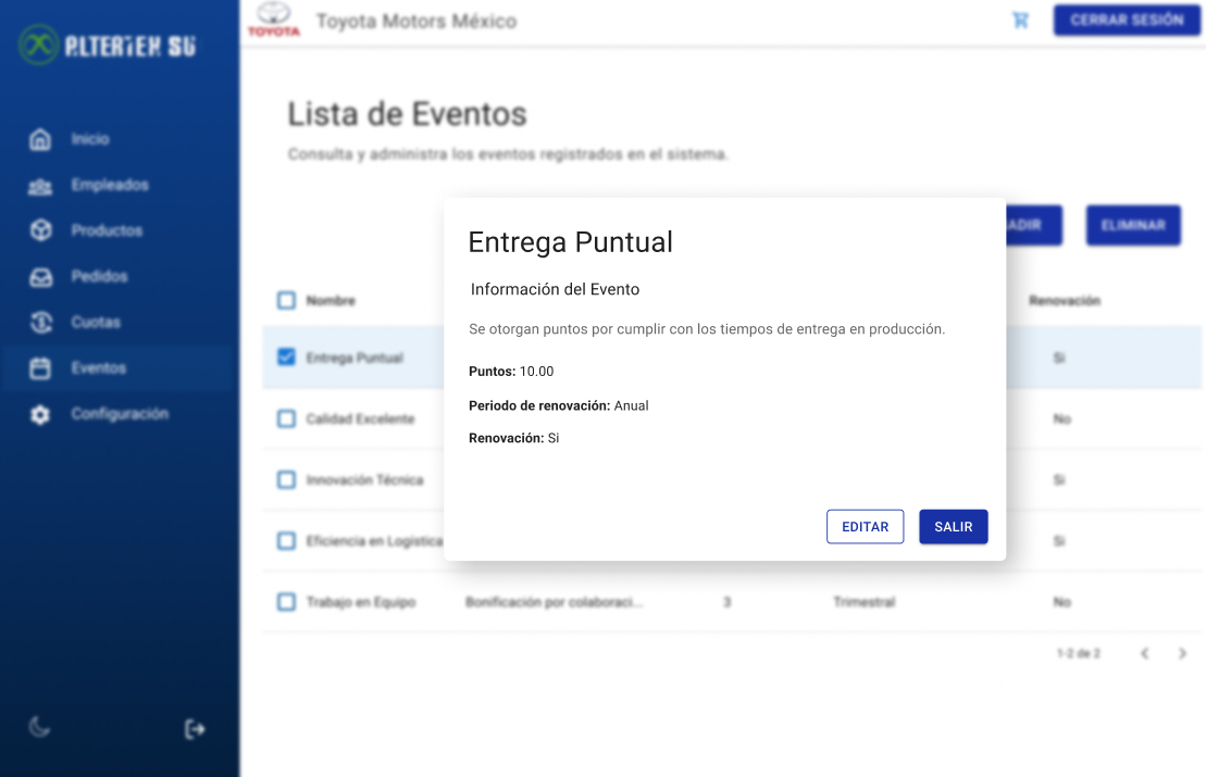 Interfaz para consultar un evento