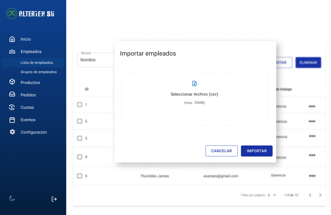 Interfaz para Importar Empleados
