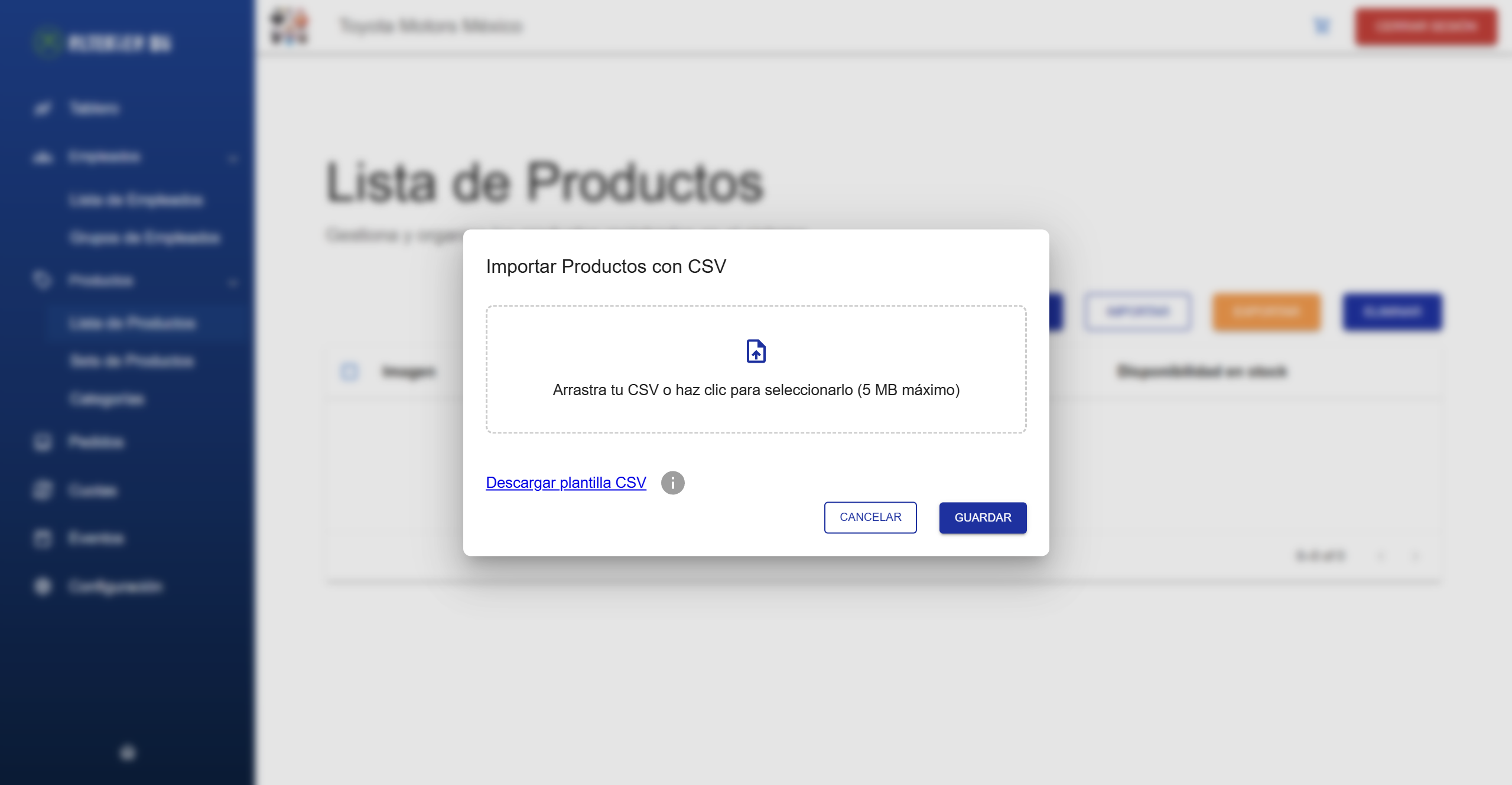 Interfaz para Importar Productos