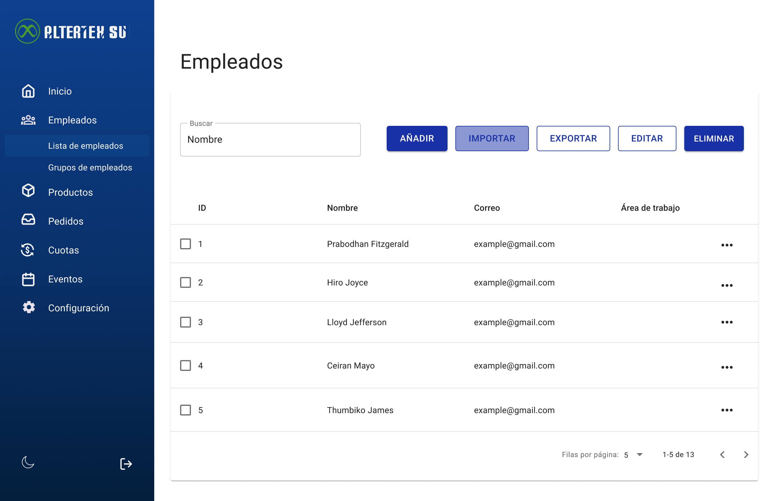 mockup consultar empleados