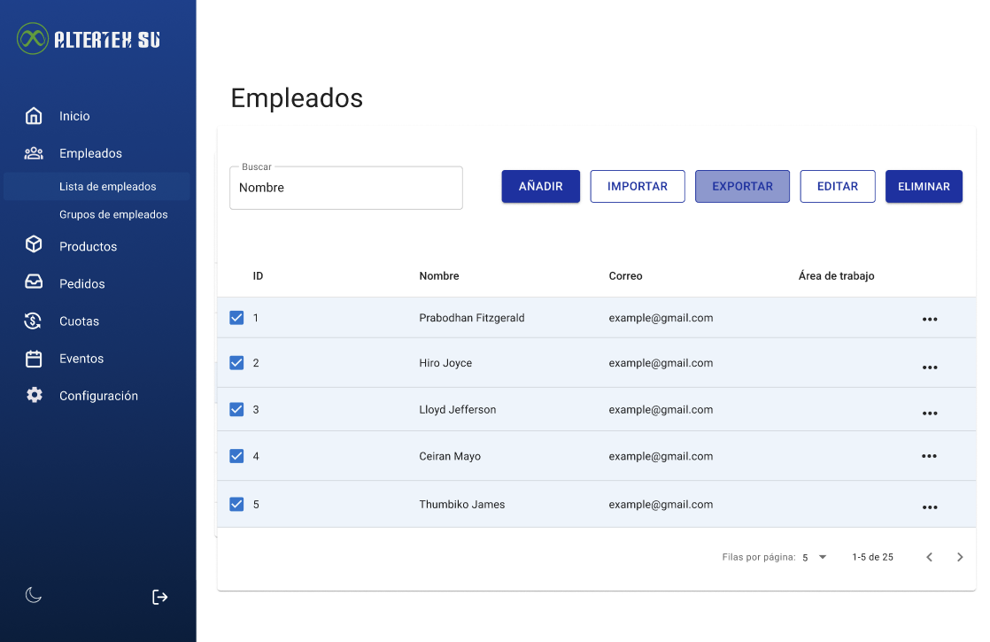 Interfaz para exportar empleados