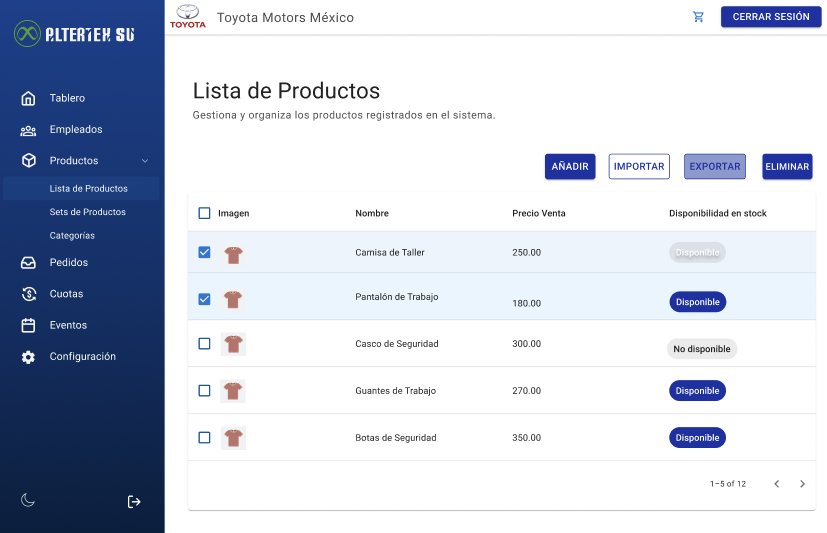 Interfaz para exportar empleados